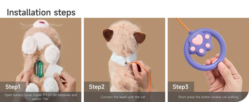 Interactive Plush Toy Cat for Kids, Walking Talking Plush with Leash Wags Tail Pretend Dress Up Emotional Development Christmas Gift for Toddlers Kids