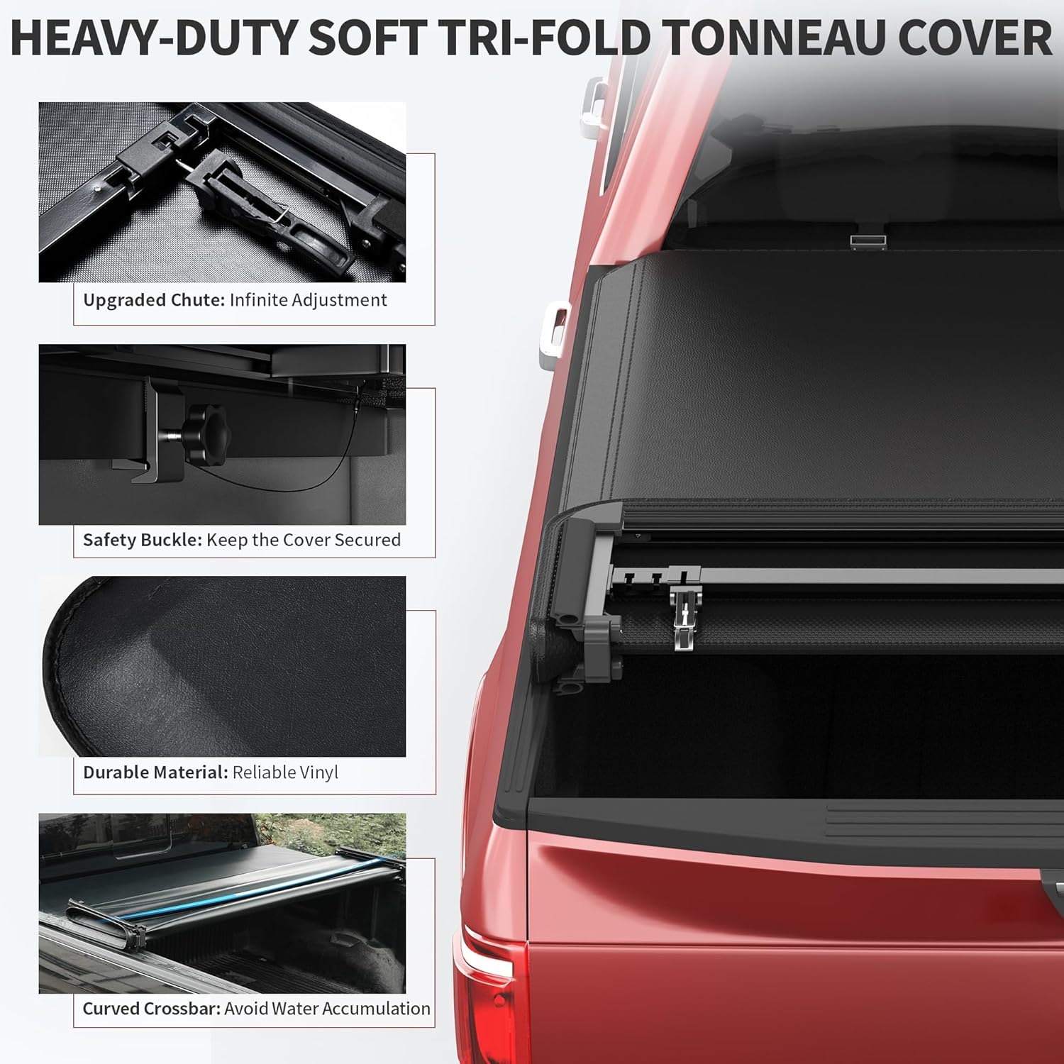 [Fits 2019-2026 Chevrolet Silverado GMC Sierra 1500] 5.8 Ft Bed, Soft Quad Fold Truck Bed Tonneau Cover, without Multi-Flex Tailgate New Body Style