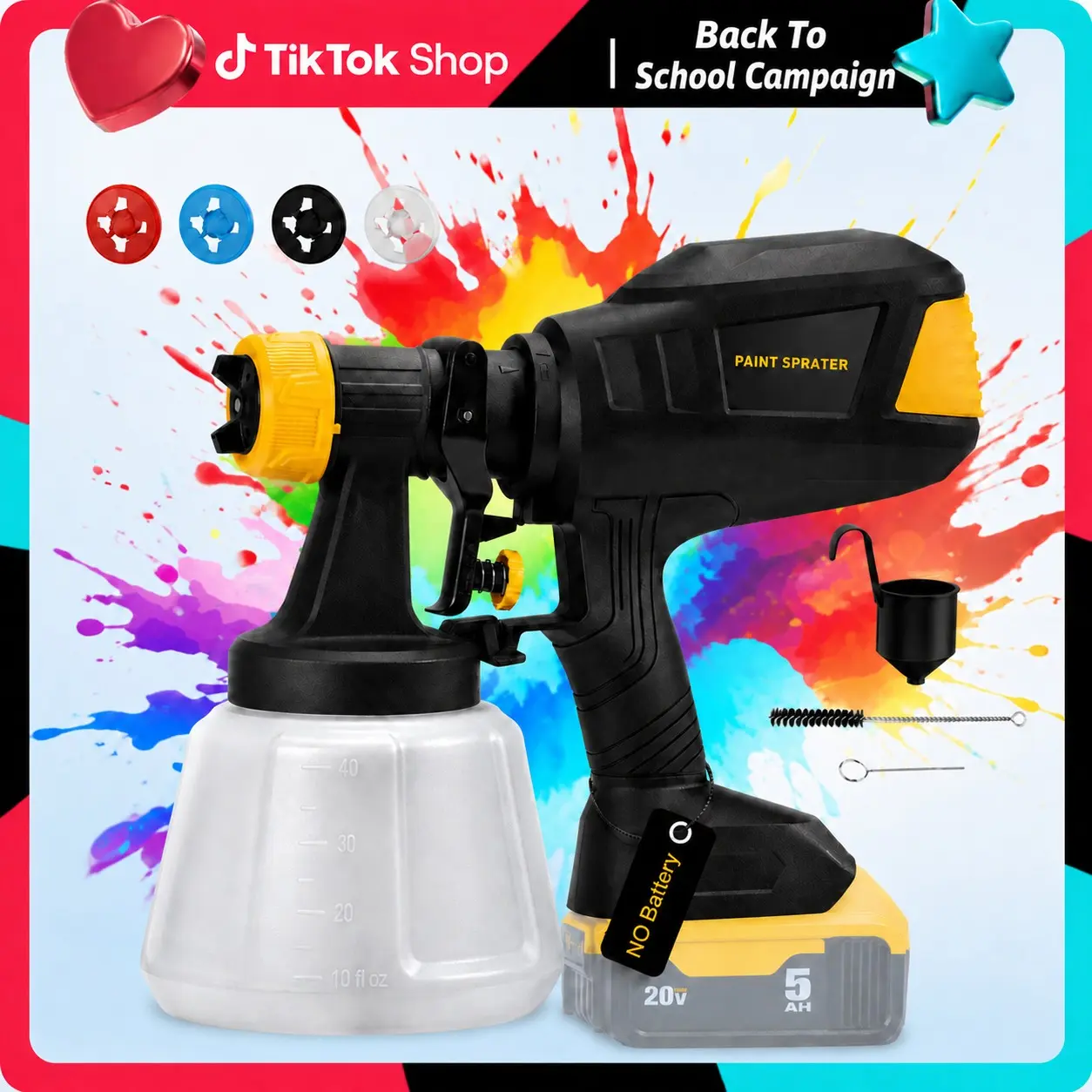 20V Cordless Copper HVLP Paint Sprayer (Battery Not Included), Brushless Motor Adjustable Spray Gun, 1200ml Large Capacity Container, 3 Spray Modes, 4 Brass Nozzles, Cleaning Accessories, Dewalt 20V Battery Compatible, for Furniture, Walls