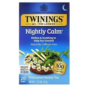 Twinings Flavored Herbal Tea, Nightly Calm, Caffeine Free, 20 Tea Bags, 1.02 oz (29 g)
