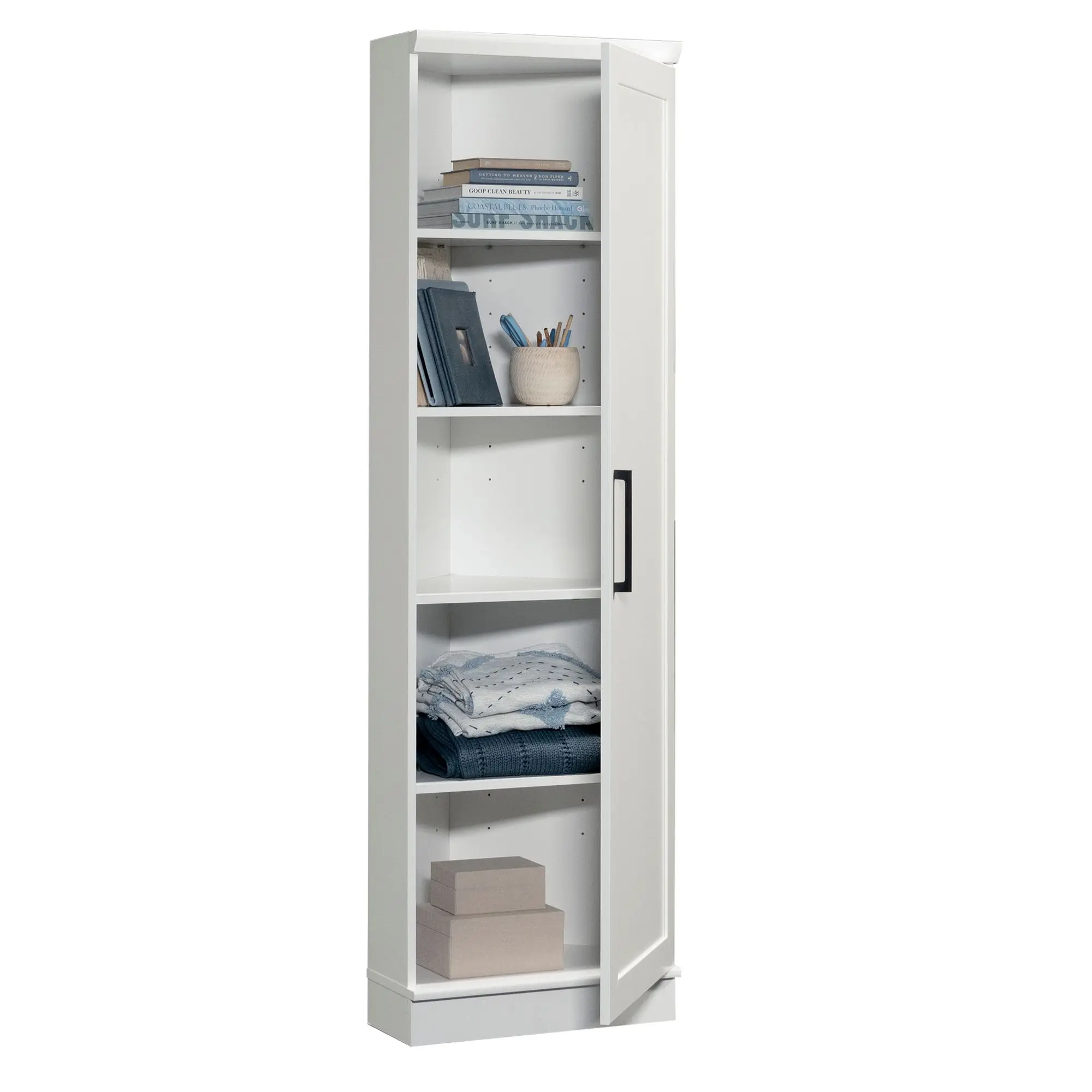 Sauder HomePlus Wood Corner Storage Cabinet - 5 Adjustable Shelves, Reversible Door, Durable Coastal Cottage Modern Design, l-20.79"xw-19.45"xh-71.22", Assembly Required, for Small Kitchens, Entryways, Bathroom Storage Cabinet, Modern Appeal, Enhances Dec