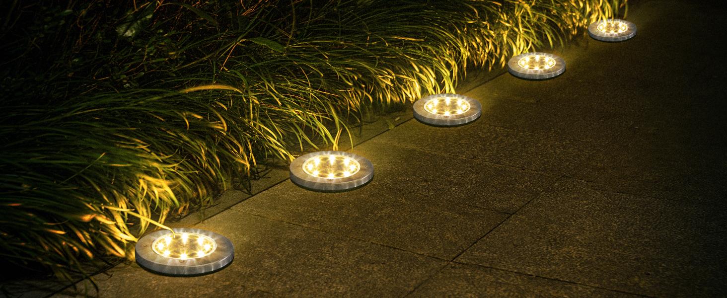 SOLPEX Solar Ground Lights Outdoor, Waterproof 8 LED Solar Powered Disk Lights Outdoor Garden Landscape Lighting for Yard Deck Lawn Patio Pathway Walkway solar  power