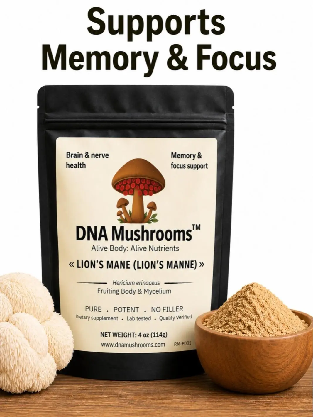 Lion Mane- Mushroom brain health, focus, mental clarity, nerve health, natural,  mental clarity, nerve health,traditionally used to support cognitive health made with high quality ingredients PURE,POTENT Dietary Healthcare Supplement Edible Supplement