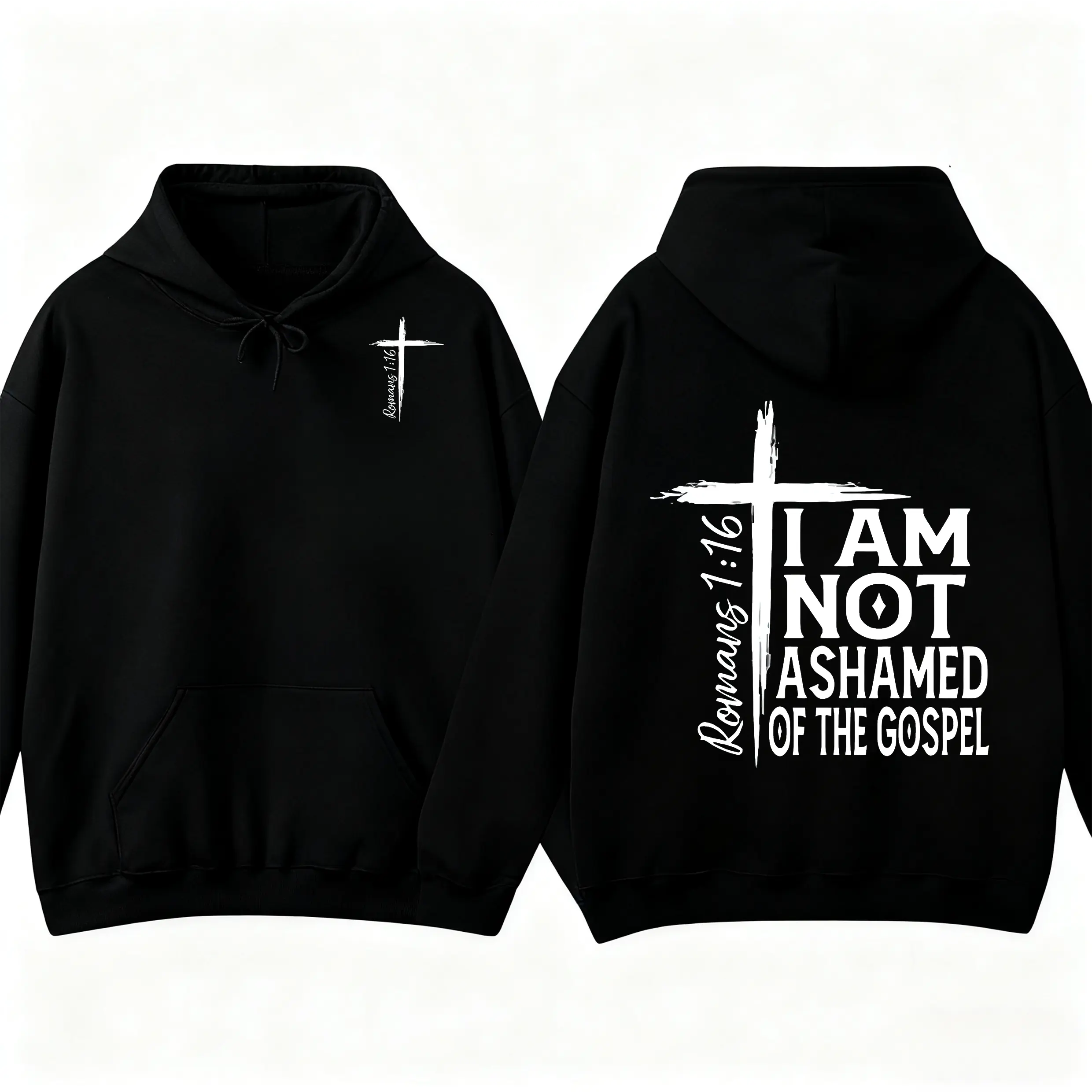 Women's Biblical Themed Christian Faith-Themed Graphic Hoodie, Unisex Long-Sleeve Pullover with Romans 1:16 Bible Verse, Spiritual Worship Gift, Fitted Sweatshirt, Biblical Themed Women's Hoodies
