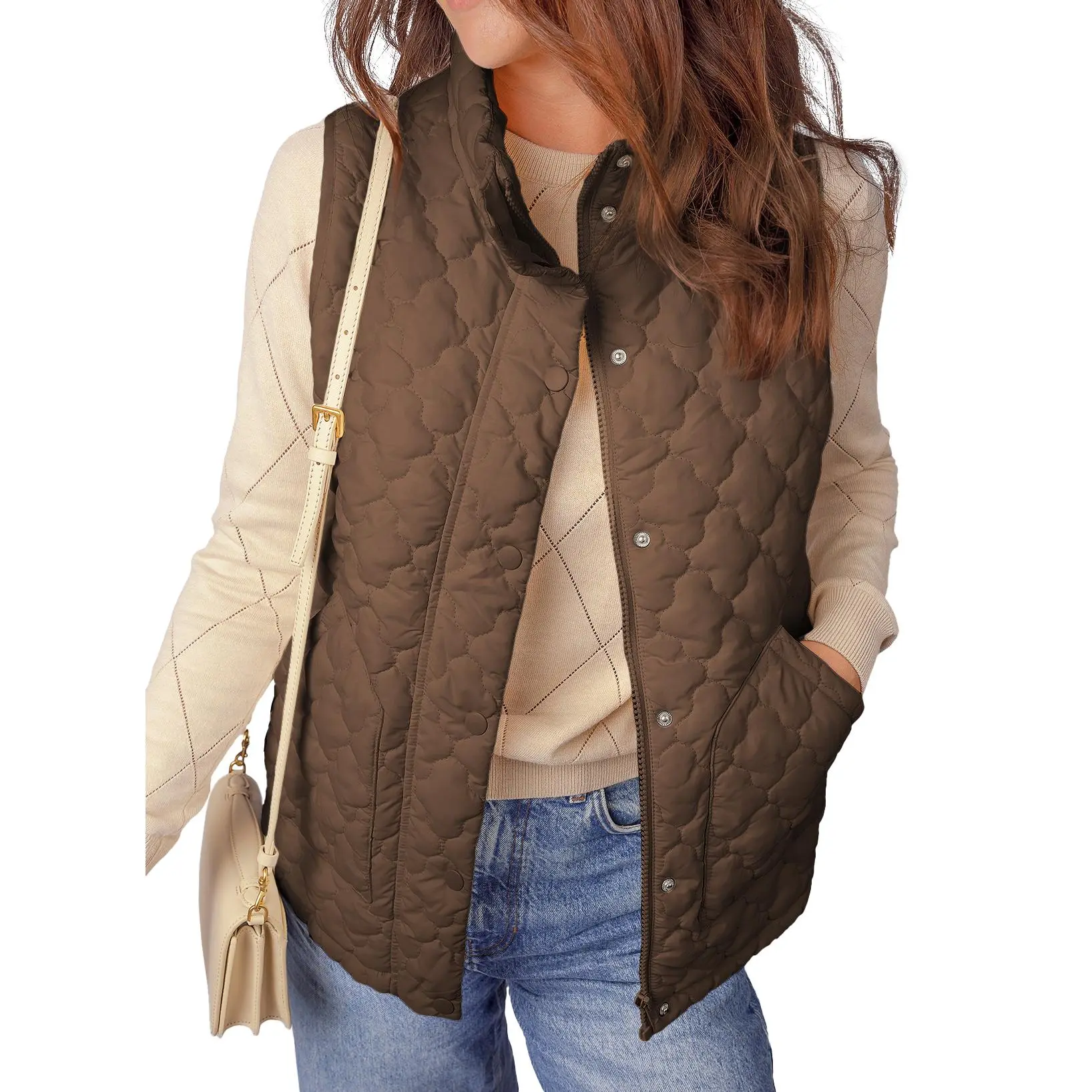 EVALESS Womens Puffer Vest Lightweight Stand Collar Sleeveless Quilted Jackets Button Fall Spring Zip Up Coat Outerwear  Deals For You Days summer outfits