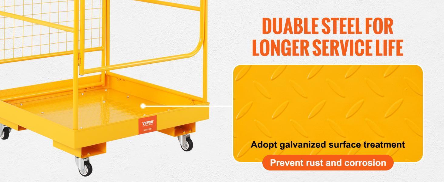 VEVOR Forklift Safety Cage, 1200 lbs Load Capacity, 36 x 36 inches Folding Forklift Work Platform with Lockable Swivel Wheels, Drain Hole & Device Chain, Holds 1 to 2 Adults, Perfect for Aerial Work