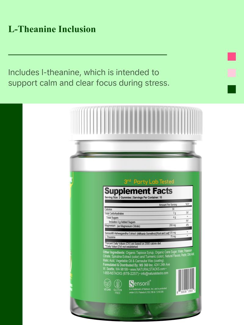 Magnesium Mood Gummies with Sensoril Ashwagandha and L-Theanine for Stress Support and Brain Health