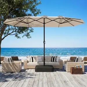 【2 box shipping】AECOJOY 15x9ft Patio Umbrella with Base Included, Outdoor Double-Sided Rectangle Umbrella with Crank Handle, Market Umbrella for Deck Pool Patio Garden(1.9" Pole）