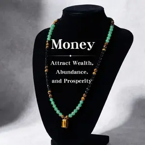 Green Aventurine & Tiger Eye Money Attraction Necklace & Bracelet Set, Natural Healing Crystal Pendant for Wealth & Prosperity, Long Chain Sweater Necklace, Ideal Gift Jewelry for Men and Women, Jewelry Charms for Anniversary, Vacation &Theme Parties