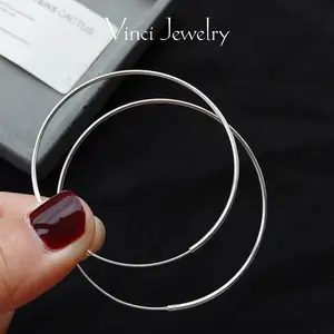 Classic Sterling Silver Large Hoop Earrings, 45mm Sleek Design with Smooth Huggie Earrings, Stylish and Elegant Big Diameter Earrings for Women, High Quality Ear Jewelry Perfect Gift for Friends, Daughter, Girls, Lover for Daily Wear