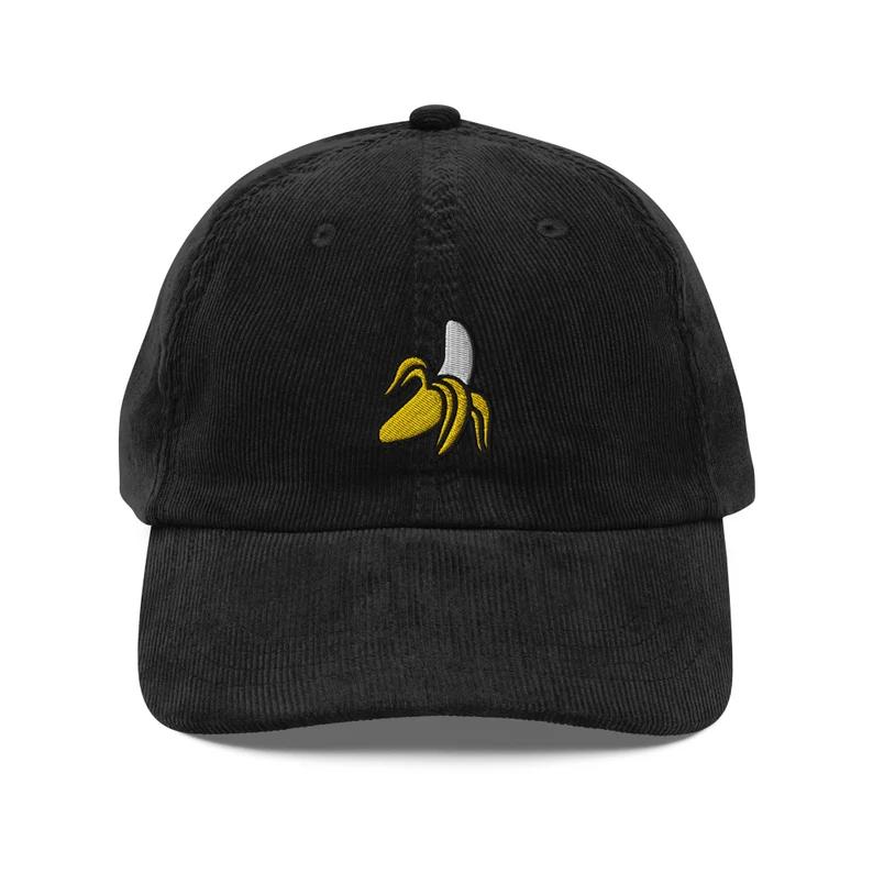 Minimalist Banana Embroidered Corduroy Cap for Subtle Everyday Style