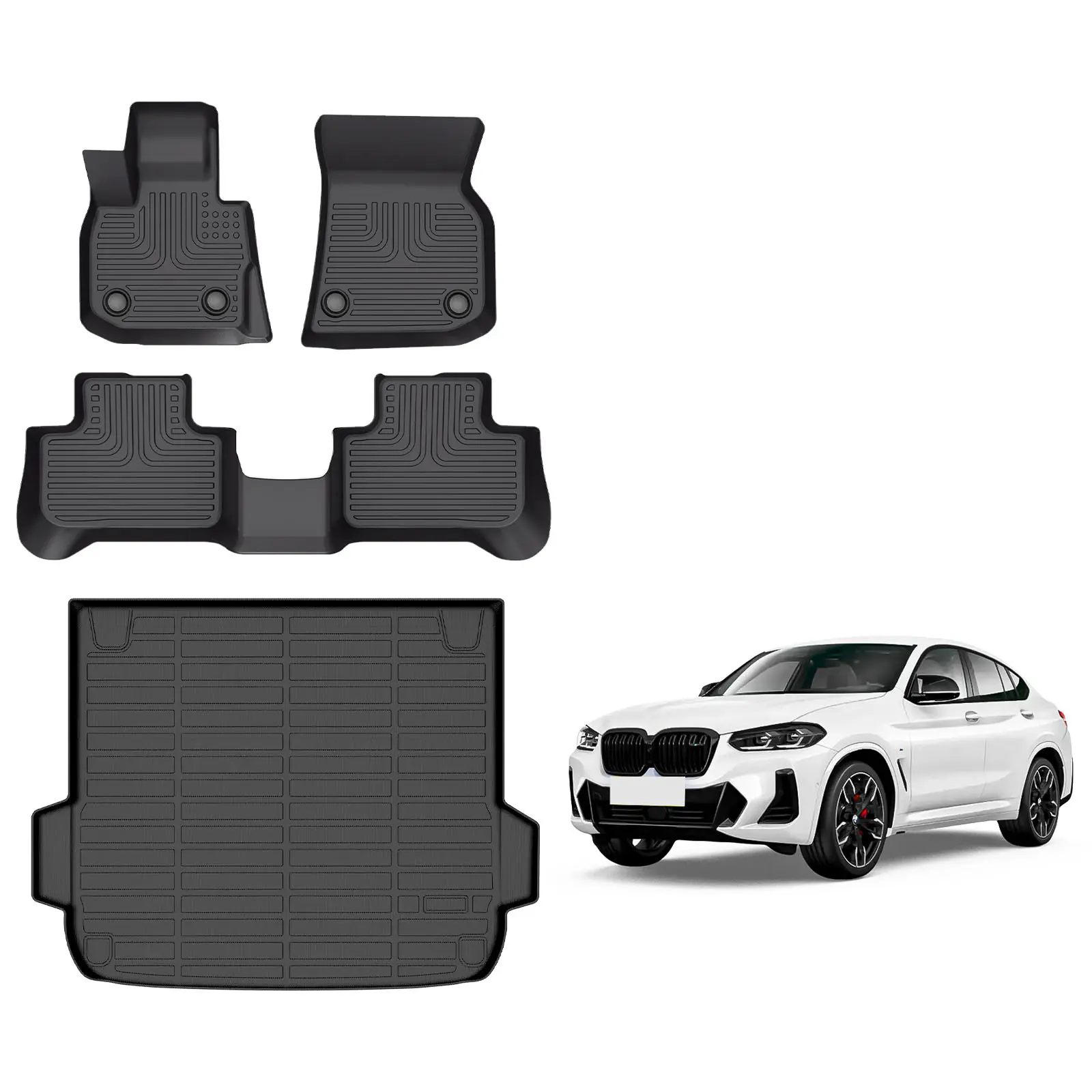COLANAT for BMW X4 2019-2025 Floor Mats & Cargo Liner Set , 3D High-Wall, All-Weather, Waterproof, Eco-Friendly, Odorless, Flexible, Durable, Anti-Slip, Scratch-Resistant, Easy-Clean Black, Set of 4 with Unique Texture Design