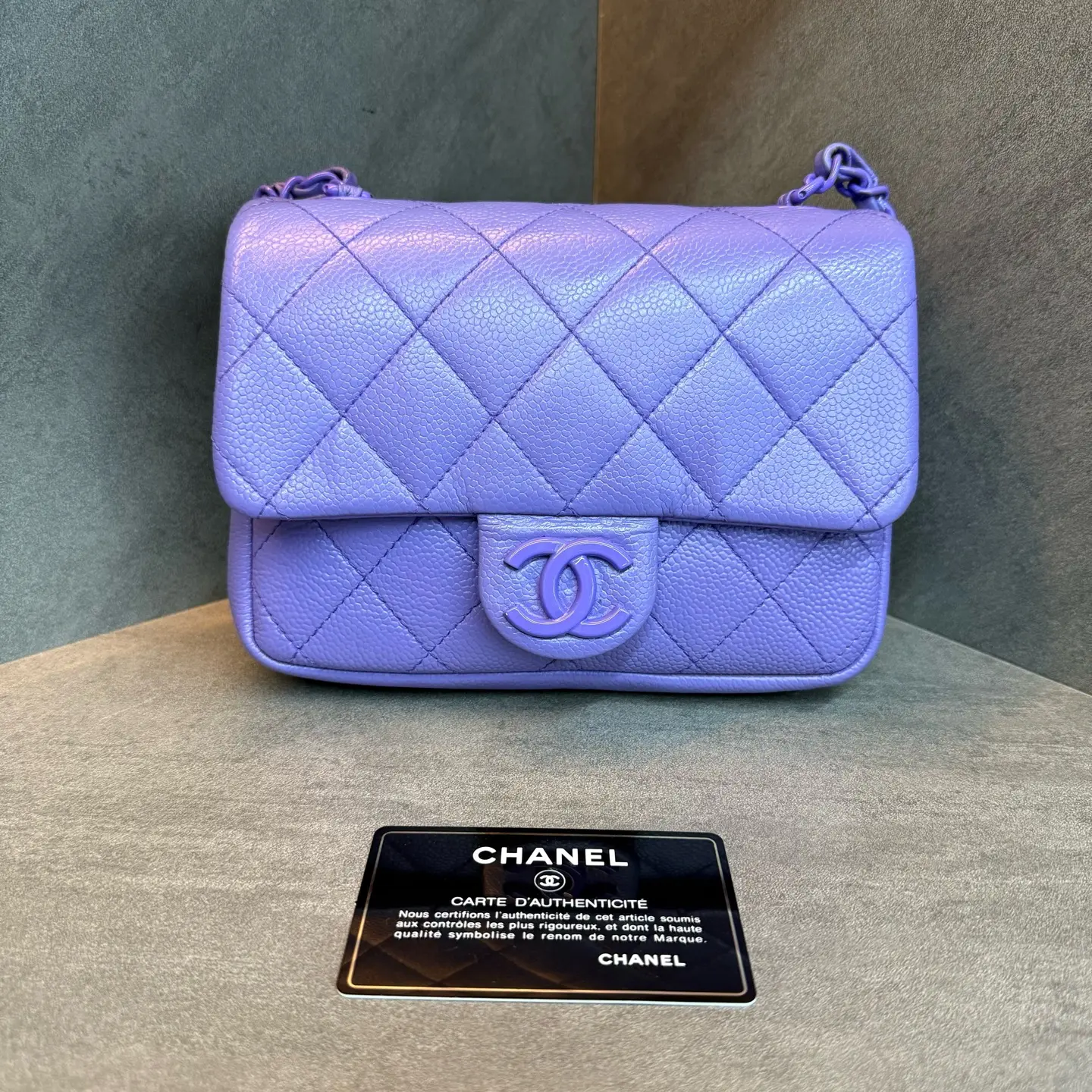 Pre-owned CHANEL Cowhide Shoulder Bags CLASSIC FLAP Purple Grained Calfskin Diamond Quilted Shoulder Bag