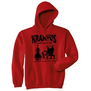 Krampus Babysitting Service Unisex Hoodie Funny Sarcastic Christmas Hooded Sweatshirt Unisex Vintage Fashion Hoodies Christmas Hoodie Novelty Sweatshirt Red -