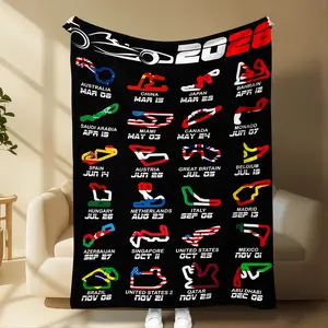 F1 2026 Race Calendar Blanket, Grand Prix Circuits Map Throw, Colorful Formula Racing Fan Blanket for Sofa, Bed, or Office