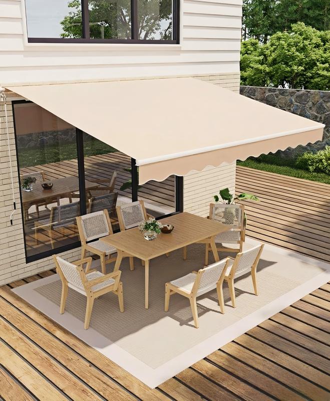 GAOMON 13 ft x10 ft Manual Retractable Awning, Waterproof Sun Shade Patio Awning, Heavy Duty Aluminum Frame, 280 g Polyester Fabric, Adjustable Roll Out Awning for House, for Deck, Porch, Beige