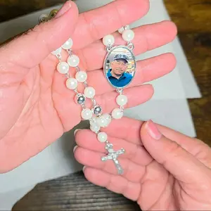 Customizable Rosaries with Personalized Photo and Silver Cross Charm for Personalized Prayer Accessories.