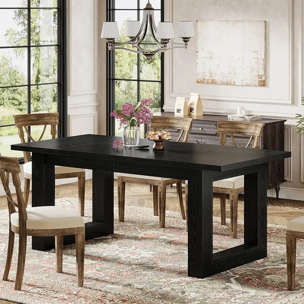 Tribesigns 63-Inch Farmhouse Dining Table for 4-6, Wooden Kitchen Furniture with Solid Pedestal, Large Rectangular Table for Dining Room