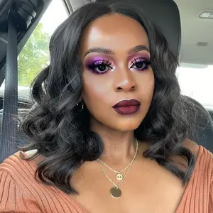 Wig female bobo head mid-section wavy curl short hair cover Brazilian synthetic short curly hair air bangs