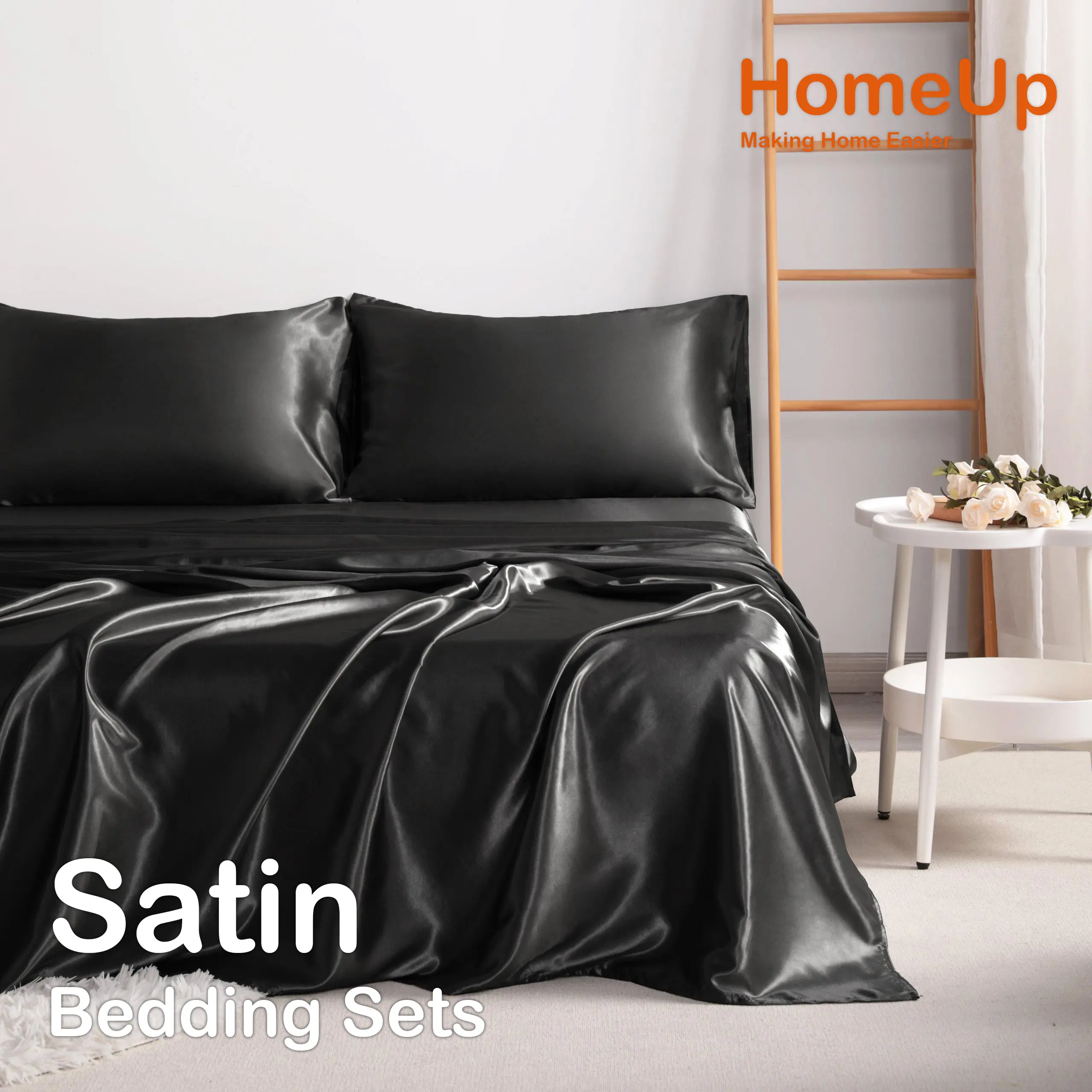 [Back To School]NTBAY 3/4 Piece Satin Bedding Sets - Ultra Soft & Silky Queen/King Sheets with Envelope Closure Pillowcases, OEKO-TEX Certified Anti-Acne Luxury Bedding, Frictionless Hair & Skin Care, 3/4 Pcs