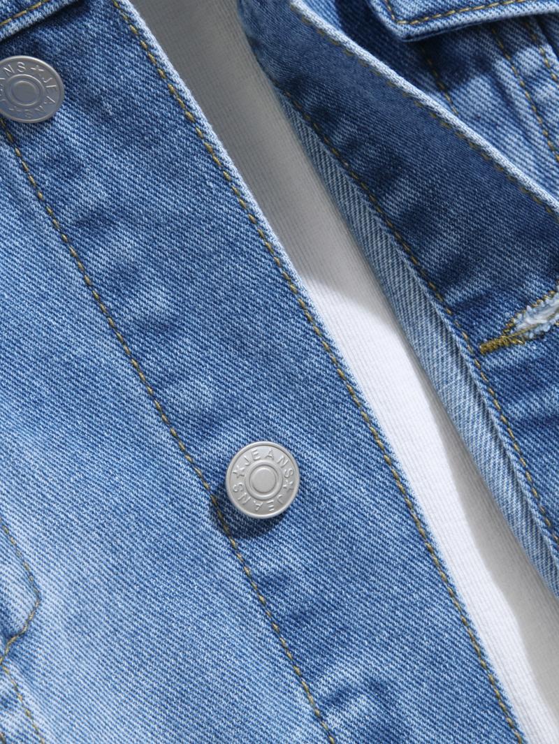 Stylish Streetwear Men Ripped Distressed Slim Denim Jacket Male Casual Jean Jacket Coat Menswear Tops Long Sleeve