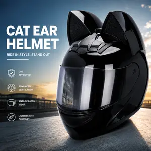 Personalized Cat Ear Full-Face Motorcycle Helmet for Adults - DOT/FMVSS-218 Certified, All-Season Cool Open-Face Helmet Alternative for Men and Women