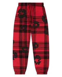 (100% Authentic) Denim Tears Plaid Cotton Wreath Sweatpants Red