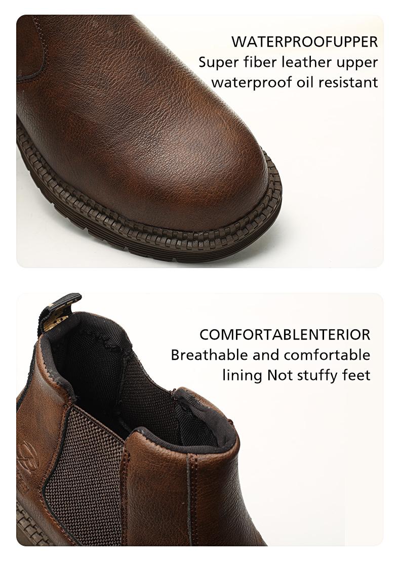 Men's steel-toe sports non-slip work shoes, high-top leather safety boots, have protective functions like anti-smashing and anti-piercing. They are footwear products, Fathersdaygift Boy Closed Bathroom Brown