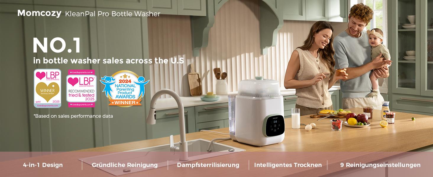 Momcozy KleanPal Pro Baby Bottle Washer, Sterilizer and Dryer - 3-in-1 Washer, Save Time and Effort - Suitable for Cleaning Bottles, Breast Pump Accessories and Baby Products 【B】