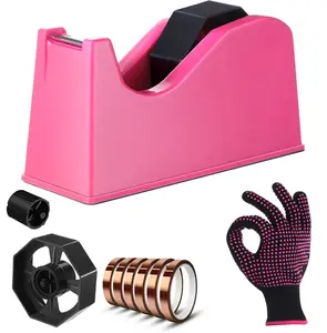 8Pcs Heat Tape Dispenser Set Pink Sublimation Tapes Dispenser Adhesive Roll Holder 1 Heat Press Resistant Gloves with Silicone Bumps 6 Sublimation Thermal Tape for Office Home