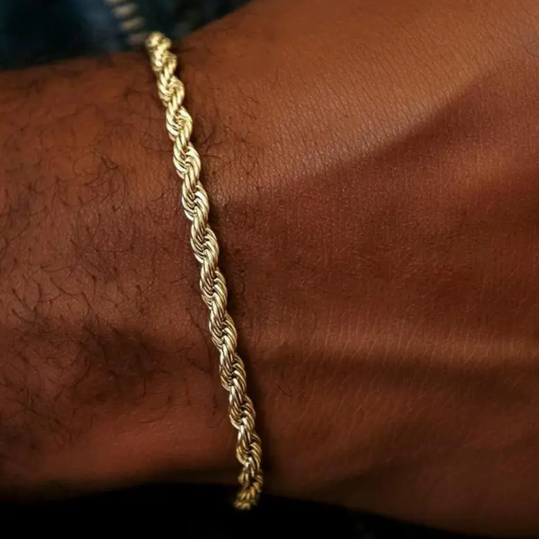 GLD Rope Bracelet in Yellow Gold 4mm | 18k Gold Plated Twisted Design 6" to 9" Lengths Lifetime Guarantee Jewelry  - Perfect Gift