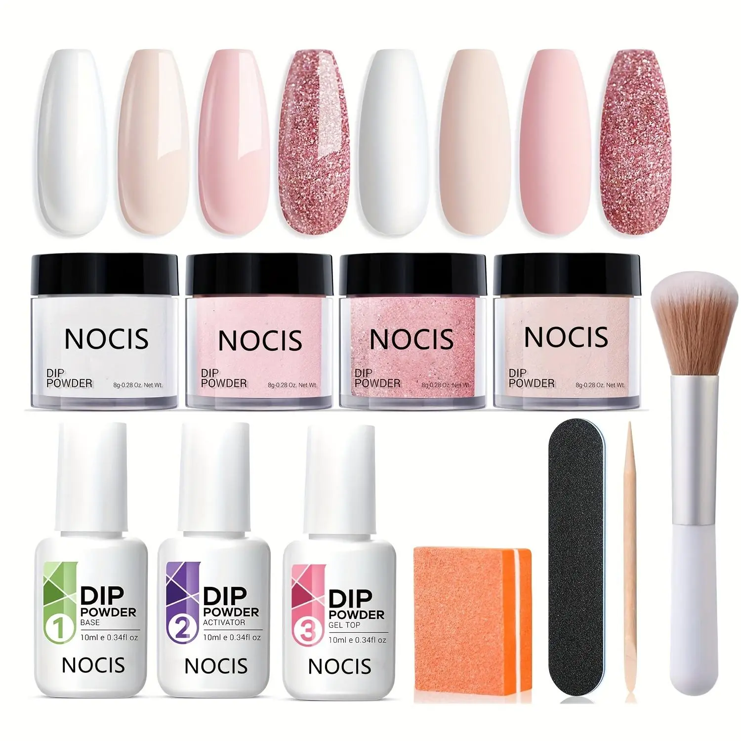 Nail Art Kit, 11pcs/set Pink Series Glitter Nail Dip Powder & Functional Gels, Professional Nail Art Kit for Beginners & Professionals