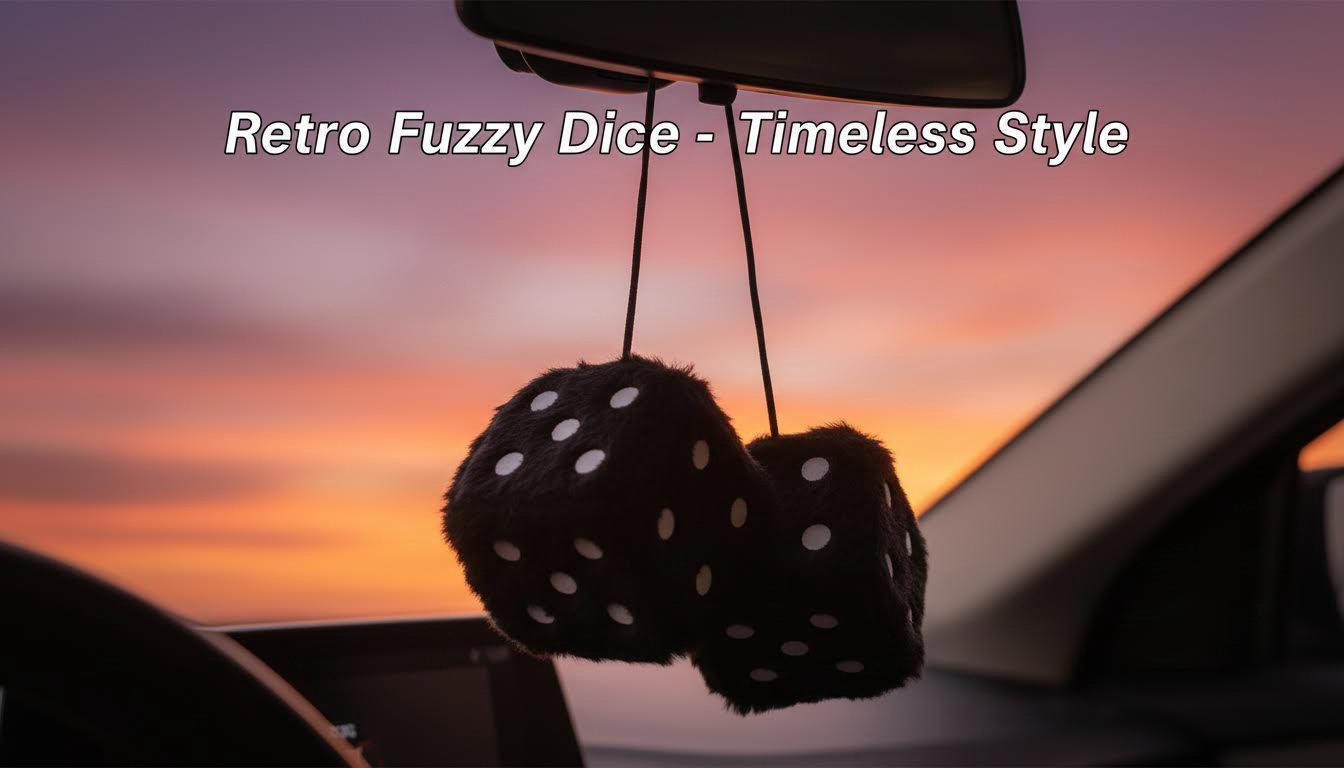 Fuzzy Dice for Car Rear View Mirror 2.76in Black Plush Dice Pair Retro Car Interior Decor Accessories with Suction Cup & Nylon String Ultra Soft Furry Fabric Durable Secure Perfect Size