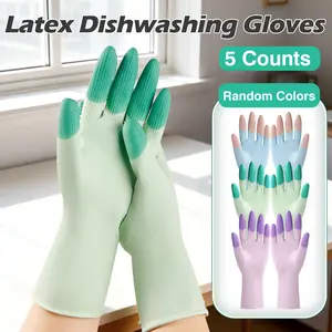 5 Counts Reusable Dishwashing Cleaning Gloves,Reliable grip on soapy dishes, Prevents slips and drops, Enhances safety while washing, Random Color