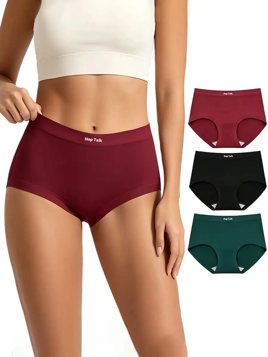NapTalk Women's High Waist Full Coverage Cotton Briefs 3-Pack, Individually Vacuum Sealed Underwear, Soft Stretchy Moisture Wicking Solid Color Comfort Panties for Daily Wear S-3XL