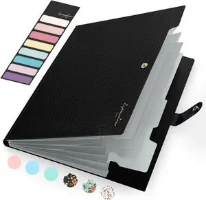 Accordion File Organizer, Letter Size Expanding File Folder with Labels, 5 Pocket Folders for Document, Portable Paper Bill Receipt Organizer for Home School Office Supplies, A4 Size, Black