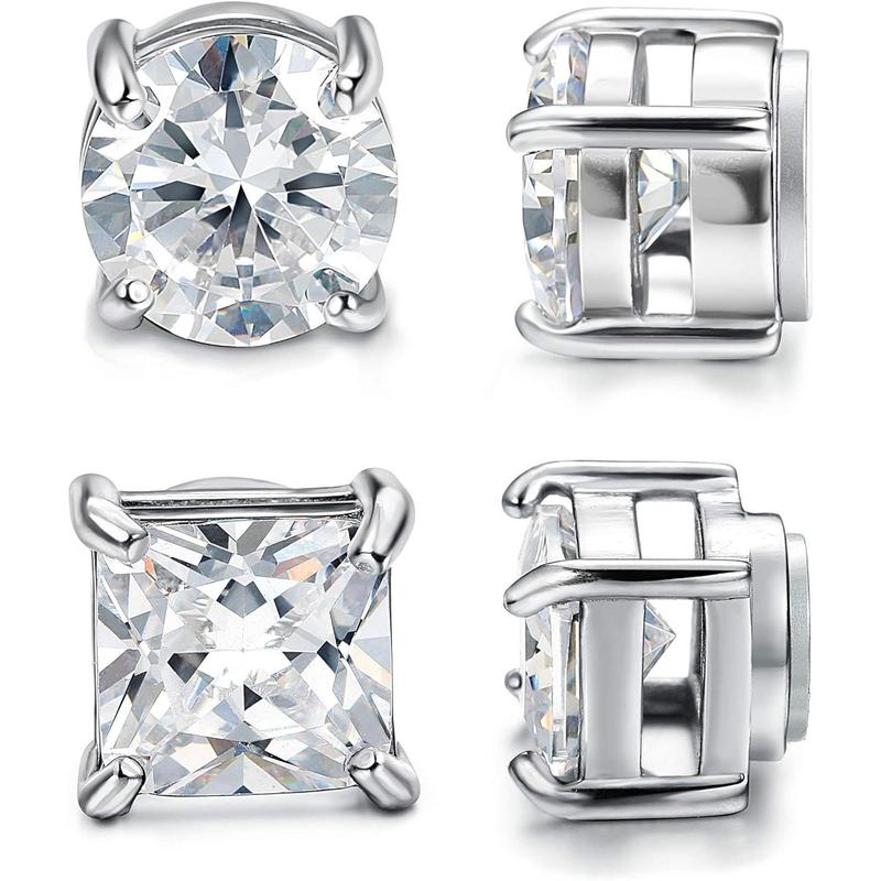 MILACOLATO Stainless Steel Magnetic Stud Earrings for Men Women Non-piercing CZ Hypoallergenic 4-10mm Daily Jewelry AAA+ Quality Sparkle Square CZ