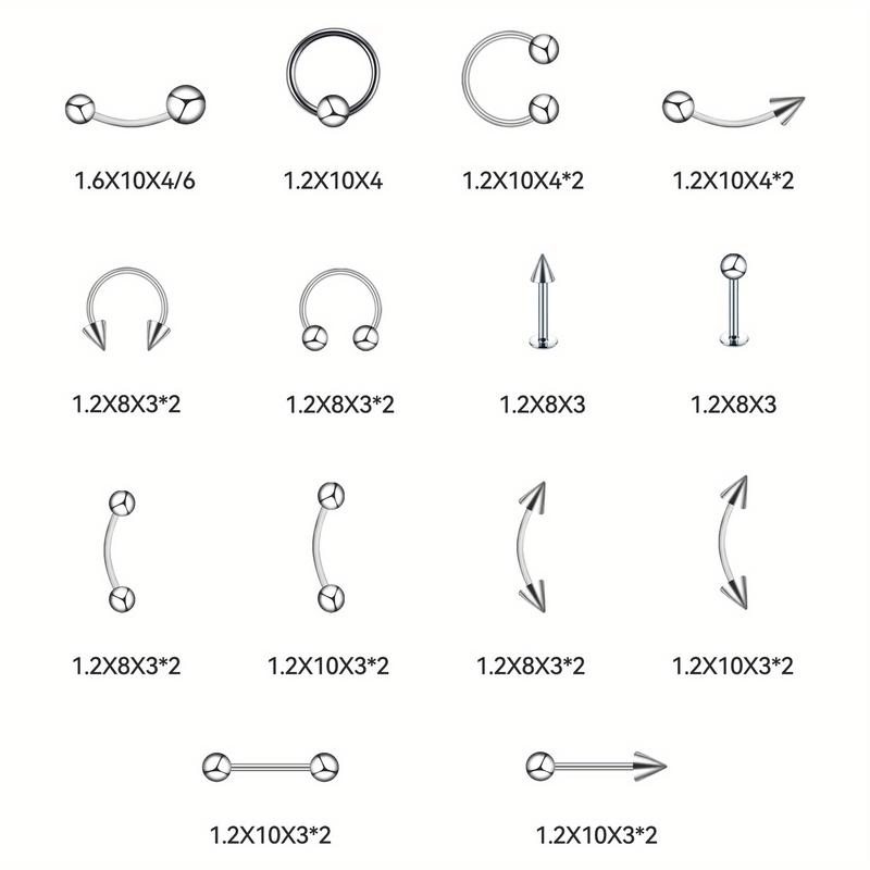 85PCS Classic Eyebrow Nail, Nose Ring, Nose Nail, Tongue Nail, Navel Nail, Septum Clicker，Eyebrow Puncture Nail Set Stainless Steel Mixed Nose Ring Nose Stud Jewelry Piercing Set Body Piercing Jewelry