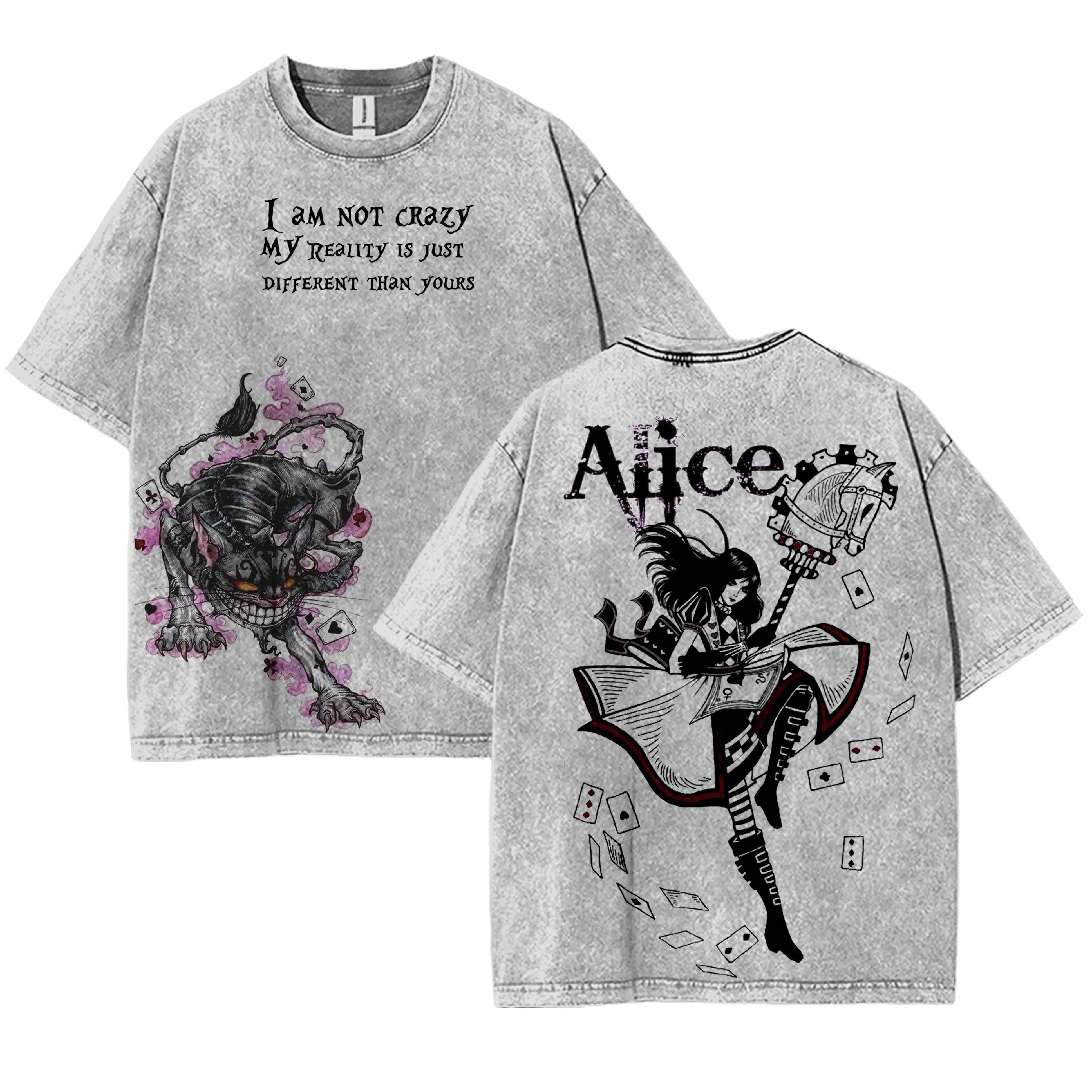Alice Madness Returns Game Washed Tshirt classic cotton 2 Sided graphic game movie merch Menswear Tee streetwear Top