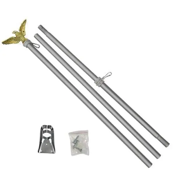 6ft Metal Outdoor Flagpole with Bald Eagle Top, 3 Pieces Adjustable Clips & Wall Mount - Home Improvement, Garden Decor Accessory, Outdoor Display