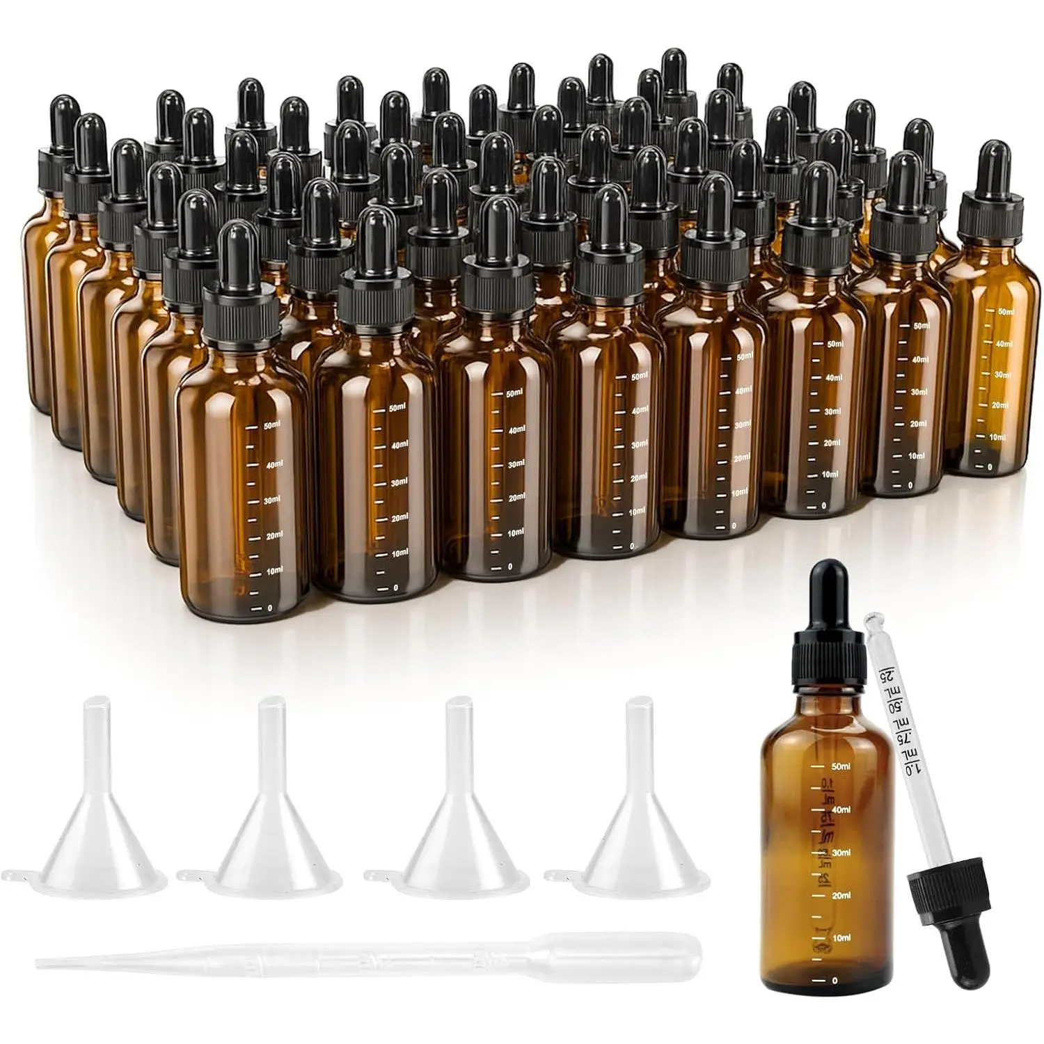 48 PCS, 2 oz Tincture Bottles with Precise Scales Dropper Bottles for Essential Oils 50ml Amber Glass Bottle with Eye Droppers, Perfumes & Lab Chemicals，Leak Proof Travel Bottle for Liquids