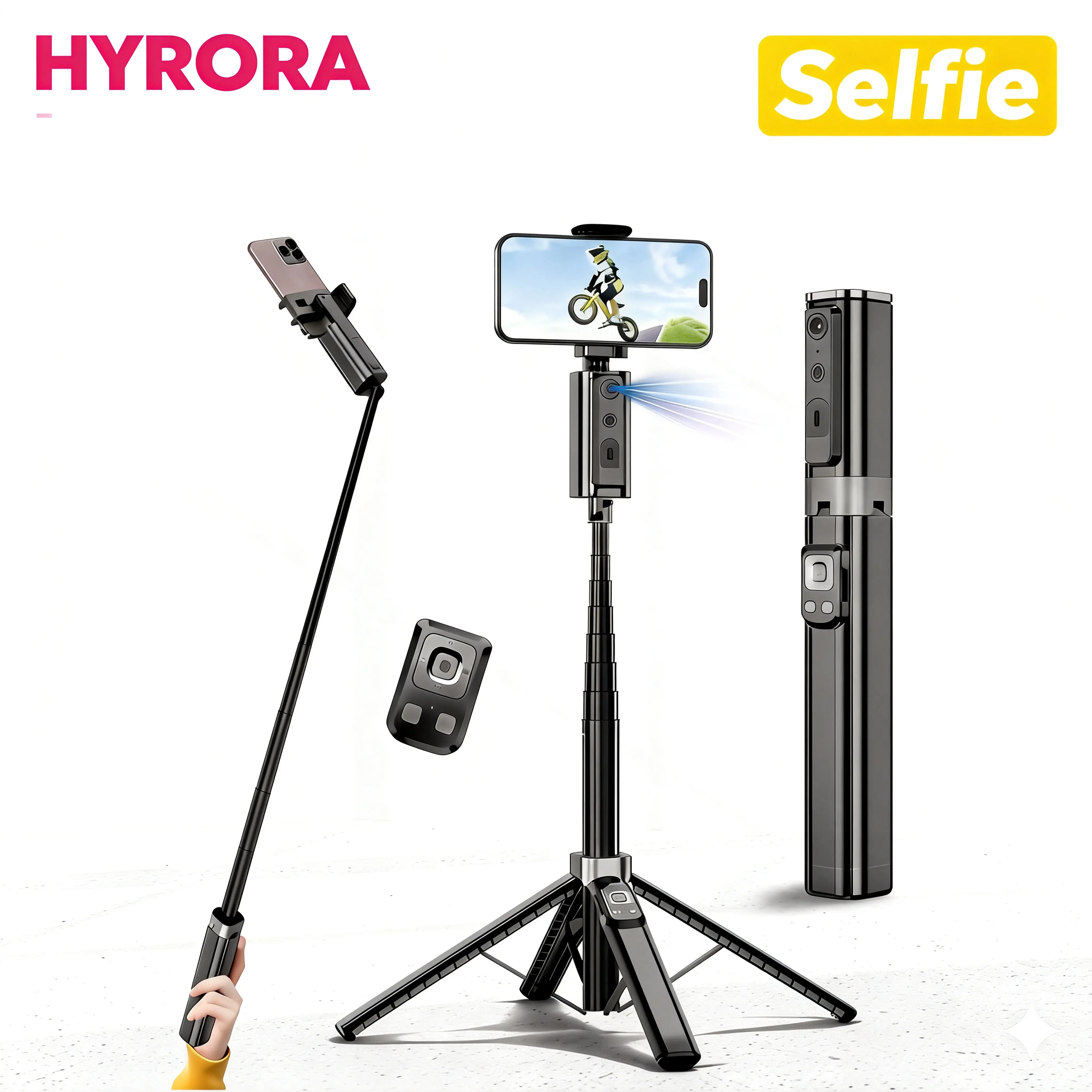 HYRORA Smart AI Facial Recognition Gimbal Stick - Portable, Foldable, Detachable, Extendable, 360° Pan-Tilt, Panoramic Face Tracking, Remote-Compatible Selfie Accessory for iPhone/Android, Home & Outdoor Use Accessories,back to school,back to school haul
