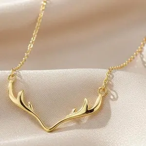Elegant Deer Horn Necklace Women's Collar Chain Small-Scale Design Deer Pendant Perfect Gift for Girlfriend Romantic Birthday Present