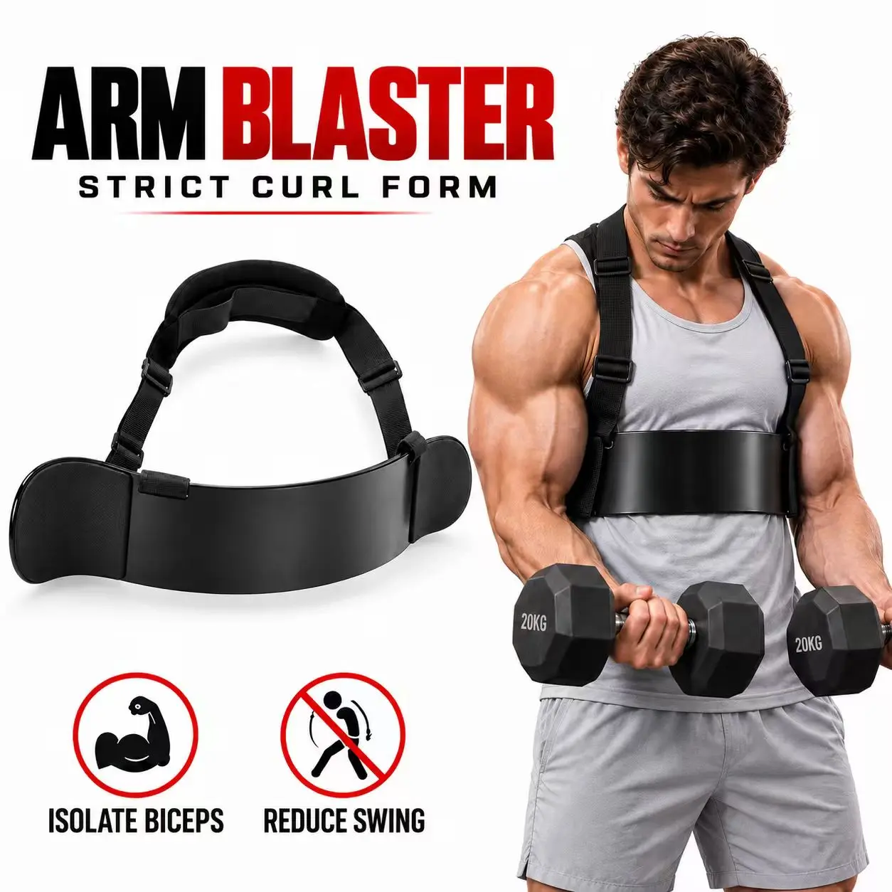 Bicep Arm Blaster, Adjustable Curl Training Isolator, Arm Workout & Exercise Equipment for Barbell Curls, Dumbbell Training, Weight Lifting, Gym and Home Fitness