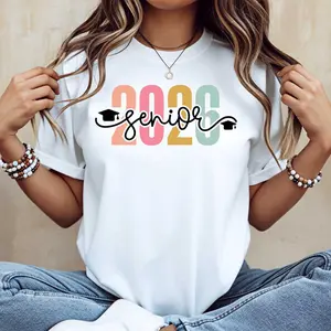 2026 Senior Graduation Cap Design T-Shirt White Crewneck Casual Wear For Graduation Celebration