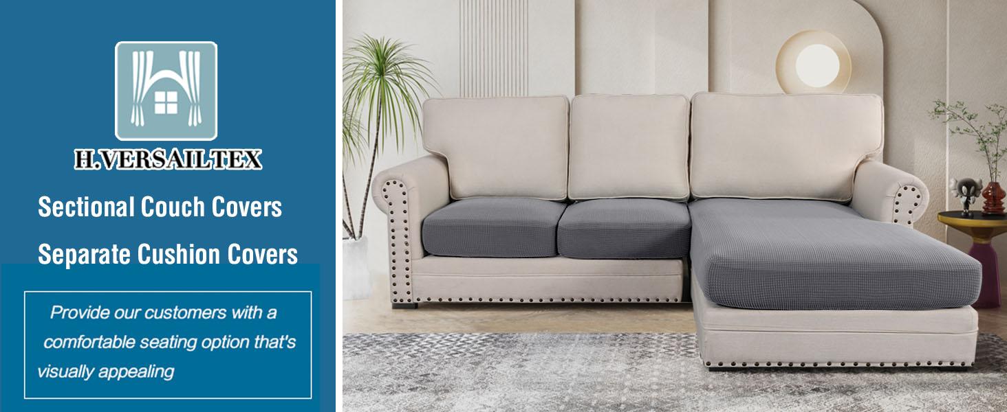 H.VERSAILTEX Sectional Couch Covers 3 or 4 Pieces Sofa Seat Cushion Covers L Shape Separate Cushion Couch Chaise Cover for Both Left/Right Sectional Couch