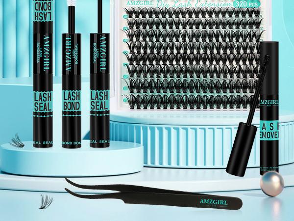 AMZGIRL LASH 320 Clusters DIY Lash Extension Kit 30D+40D Individual Lashes with Waterproof Bond & Seal, Makeup Cosmetics