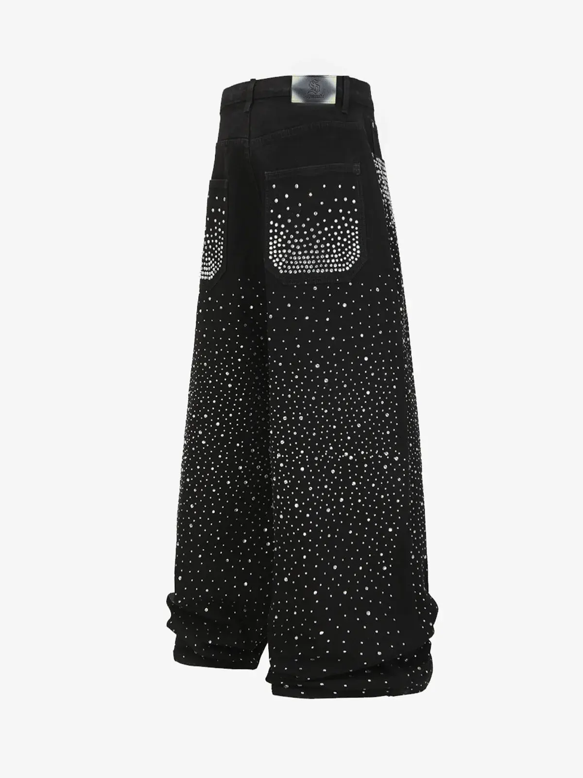 Supermade Men's Retro Rhinestone Studded High-Rise Wide-Leg Baggy Jeans - Comfortable Denim with Polka Dots, Fit for Casual Streetwear & Parties