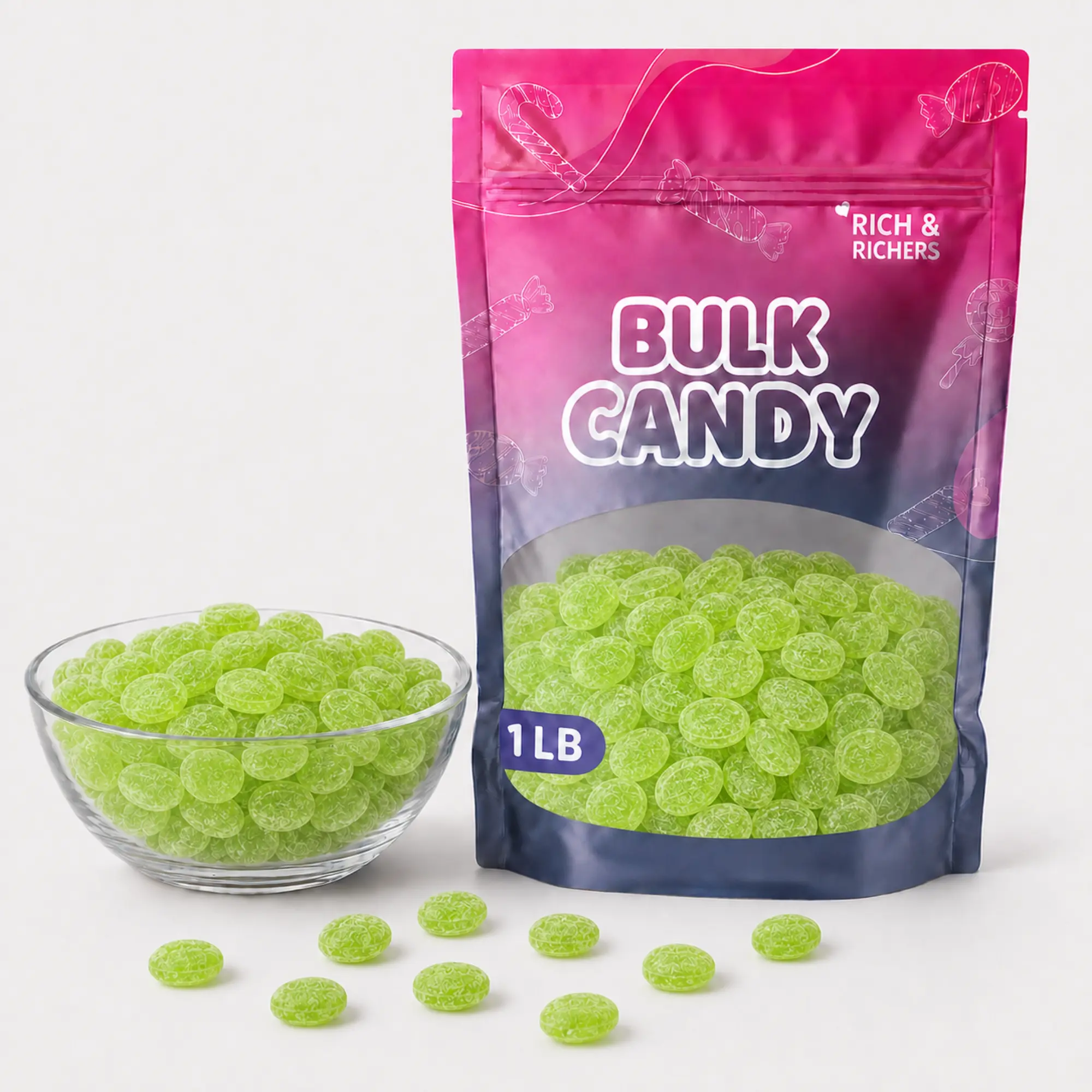 Claeys Sour Green Apple Drops Old Fashioned Hard Candy | 1lb Bulk Bag | Sugar Sanded Sweet Treats