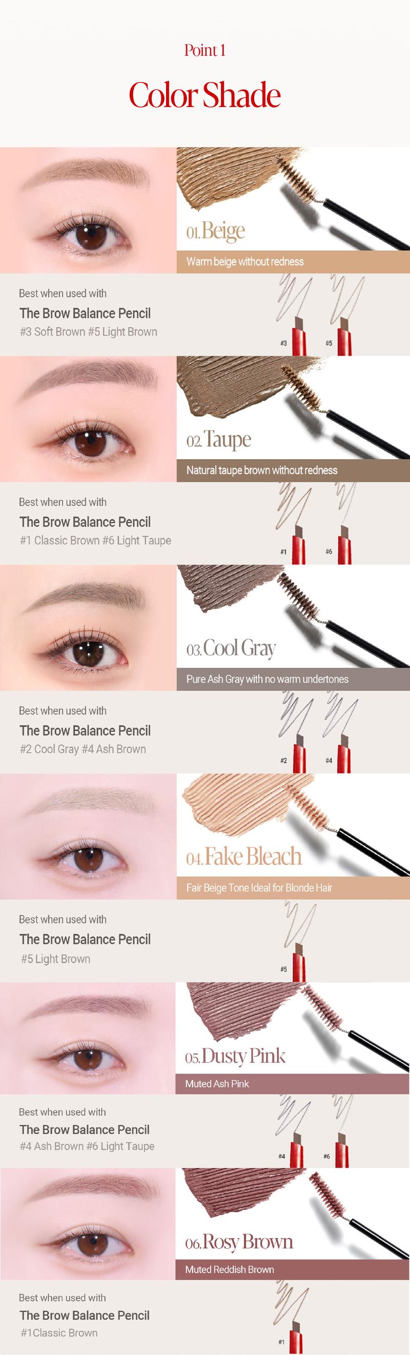 Espoir The Brow Color Fixing Cara - Waterproof, Smudge-Proof, K-Idol Style, 24Hr Long Lasting, Fake Bleached, Brow Tint, Light Weight Formula, Natural Clean Brow, Light Brown, Brown, Grey Brown, Pink, Vegan